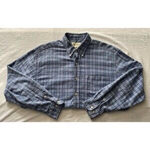Vintage Eddie Bauer Flannel Mens Medium Blue Checkered Button Down